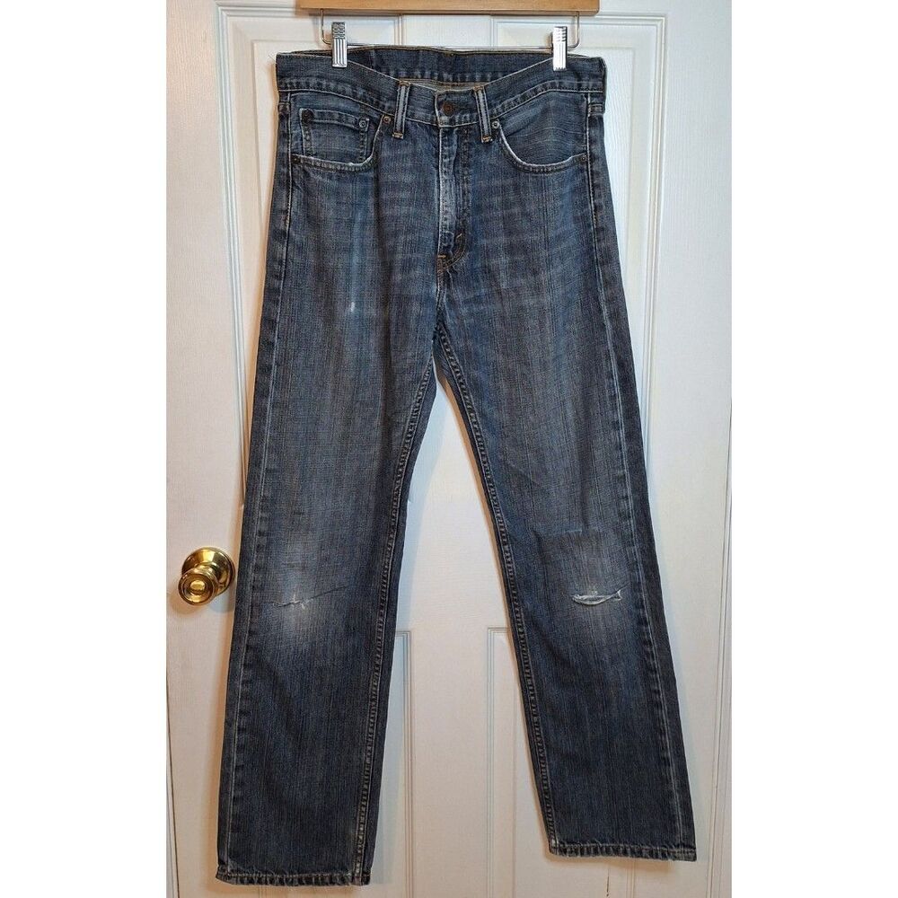 Levi's 505 Medium Acid Wash Distressed Denim Regular Fit Straight Leg Size 31x32
